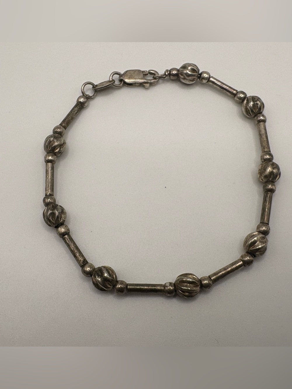 Vintage Sterling Silver 925 Beaded Bracelet 7g Fluted Beads